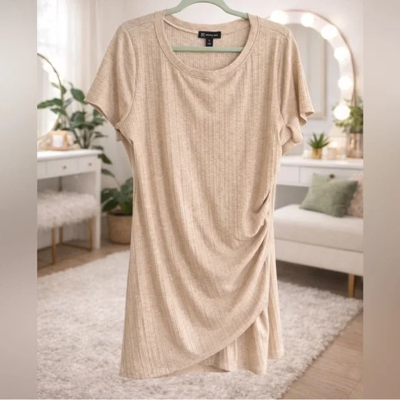 INC International Concepts Beige Short Sleeve Casual Summer Mini Dress SZ XL - Picture 3 of 5